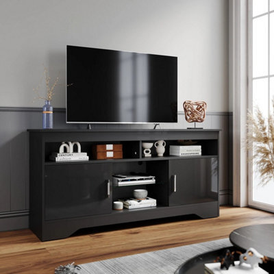 High Gloss 2 Door Tv Unit Cabinet 135Cm Black Tv Stand Sideboard Entertainment - image 1