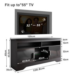 High Gloss 2 Door Tv Unit Cabinet 135Cm Black Tv Stand Sideboard Entertainment - thumbnail 2