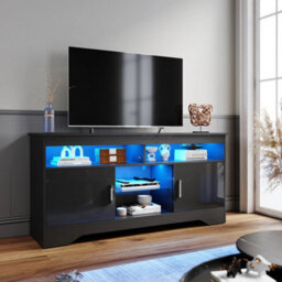 High Gloss 2 Door Tv Unit Cabinet 135Cm Black Tv Stand Sideboard Entertainment - thumbnail 4