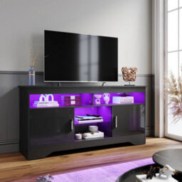 High Gloss 2 Door Tv Unit Cabinet 135Cm Black Tv Stand Sideboard Entertainment - thumbnail 5