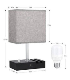 Bedside Lamp With 2 Usb Ports, Phone Charging, Soft Light, And Modern Design - thumbnail 2