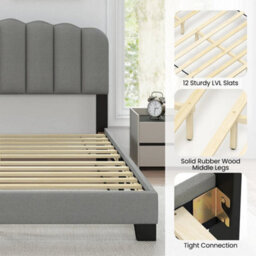 Linen Upholstered Platform Bed With Adjustable Scalloped Tufted Headboard - thumbnail 4