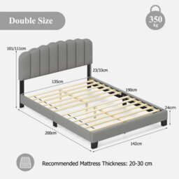 Linen Upholstered Platform Bed With Adjustable Scalloped Tufted Headboard - thumbnail 2