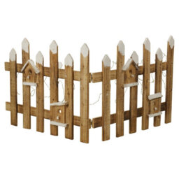 Urbn-Living Urbnliving 40Cm Rustic Wooden Snow Set Of 2X Led Fence 30 Led Lights Colour Brown With White Christmas Xmas Tree Skirt Stand Cover - thumbnail 3