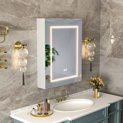 Keepreaper 60X75Cm Rectangular E1 Moisture-Proof Bathroom Mirror Cabinet With Led Light And Anti-Fog Demister, Ip44 - image 1