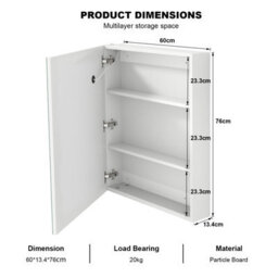 Keepreaper 60X75Cm Rectangular E1 Moisture-Proof Bathroom Mirror Cabinet With Led Light And Anti-Fog Demister, Ip44 - thumbnail 8