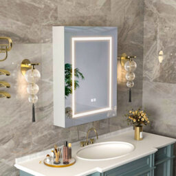 Keepreaper 60X75Cm Rectangular E1 Moisture-Proof Bathroom Mirror Cabinet With Led Light And Anti-Fog Demister, Ip44 - thumbnail 1