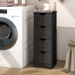 Freestanding Bathroom Cabinet 4 Drawers Black Mdf Floor Storage - thumbnail 5