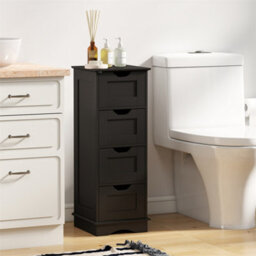 Freestanding Bathroom Cabinet 4 Drawers Black Mdf Floor Storage - thumbnail 4