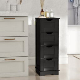 Freestanding Bathroom Cabinet 4 Drawers Black Mdf Floor Storage - thumbnail 3