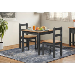 Mercers Furniture Corona Charcoal Rio Dining Set Table And 2 Chairs Solid Wood Mexican Pine Wooden Dark Grey Small Square