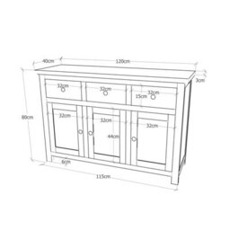 Cabinet Bits Trivento Light Wood 3 Drawer 3 Door Sideboard Brass Knob - thumbnail 9
