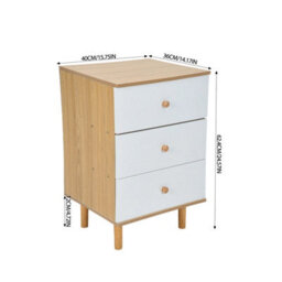 Living And Home White And Natural Wood 3-Drawer Bedside Table Nightstand, 40Cm (W) - thumbnail 6