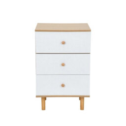 Living And Home White And Natural Wood 3-Drawer Bedside Table Nightstand, 40Cm (W) - thumbnail 5