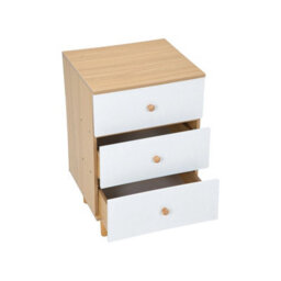 Living And Home White And Natural Wood 3-Drawer Bedside Table Nightstand, 40Cm (W) - thumbnail 4