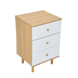 Living And Home White And Natural Wood 3-Drawer Bedside Table Nightstand, 40Cm (W) - thumbnail 3