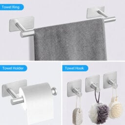 5 Piece Bathroom Accessories Set No Drilling Towel And Toilet Roll Holder Set - thumbnail 2