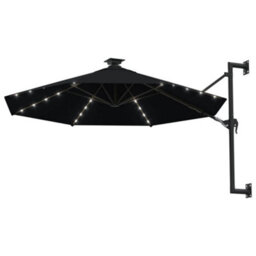 Berkfield Elegant Wall-Mounted Parasol With Leds And Metal Pole 300 Cm Black - thumbnail 1