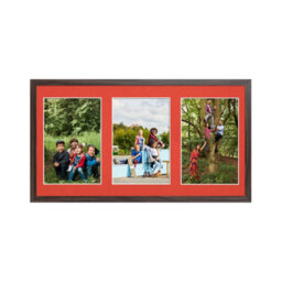 AK Frames 40X20Cm Walnut Sleek Multi Photo Frame With Poppy Red Mount - Holds 3 Apertures (3X) 6X4 Photos