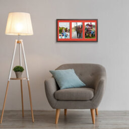 AK Frames 40X20Cm Walnut Sleek Multi Photo Frame With Poppy Red Mount - Holds 3 Apertures (3X) 6X4 Photos - thumbnail 3