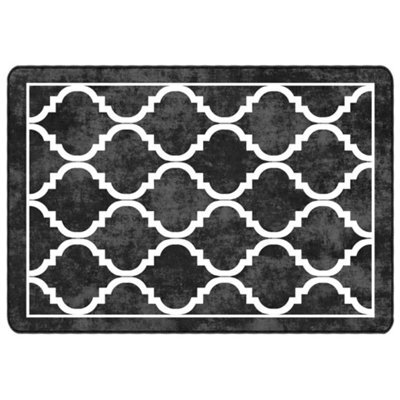 Berkfield Durable Rug Washable Black And White 120X180 Cm Anti Slip
