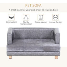 Pawhut Dog Sofa Pet Lounge Bed W/ Anti-Slip Legs For Small-Sized Dogs - Grey - thumbnail 4