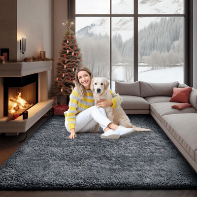 Ameha Rugs Living Room Large 160X230 Cm- Grey Area Rugs For Bedroom Non Slip- Modern Fluffy Shaggy Thick Pile Non Shedding Carpet - image 1