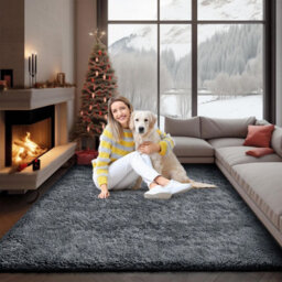 Ameha Rugs Living Room Large 160X230 Cm- Grey Area Rugs For Bedroom Non Slip- Modern Fluffy Shaggy Thick Pile Non Shedding Carpet - thumbnail 1