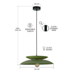 Luminosa Lighting Luminosa Ferro Dome Pendant Ceiling Light Green 1X E27 - thumbnail 3