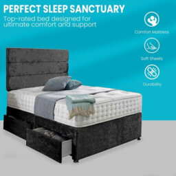 Dining Tables Divan Bed With Matching Headboard & Pocket Sprung Memory Foam Mattress, 2 Drawers (Same Side) - Double - Black Crushed Velvet - thumbnail 2