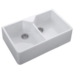 RAK Ceramics Rak Jacklyn 2-Bowl Gloss White Ceramic Belfast Butler Sink - Sit-On, 800 X 500 X 220 mm - thumbnail 3