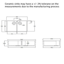 RAK Ceramics Rak Jacklyn 2-Bowl Gloss White Ceramic Belfast Butler Sink - Sit-On, 800 X 500 X 220 mm - thumbnail 6