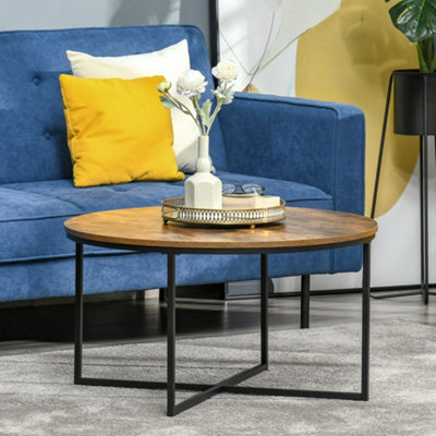 Homcom Coffee Table Industrial Round Side Table W/ Metal Frame For Living Room - image 1