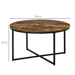 Homcom Coffee Table Industrial Round Side Table W/ Metal Frame For Living Room - thumbnail 3