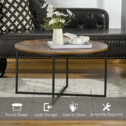 Homcom Coffee Table Industrial Round Side Table W/ Metal Frame For Living Room - thumbnail 4