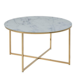 Furniture To Go Alisma Round Coffee Table With White Marble Effect Glass Top & Gold Legs
