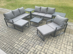 Fimous Aluminium Outdoor Lounge Sofa Set Garden Furniture Sets With Square Coffee Table Chair 2 Big Footstools - thumbnail 2