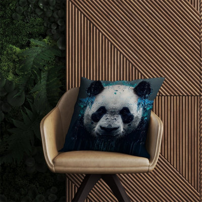 Warren Reed Designer Panda Face Splashart Dark Background Outdoor Cushion 60Cm X 60Cm