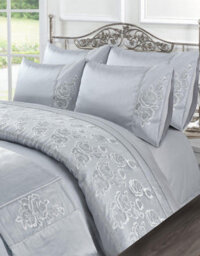 Homespace Direct Ltd Kampala Hill Amara Embroidered Silver Duvet Cover Set With Pillowcases Super King Bedding Set - thumbnail 1