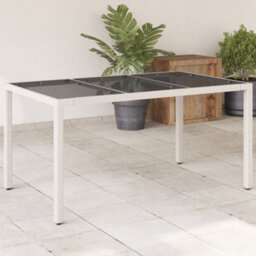 Walplus Garden Table With Glass Top White 150X90X75 Cm Poly Rattan - thumbnail 1