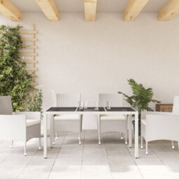 Walplus Garden Table With Glass Top White 150X90X75 Cm Poly Rattan - thumbnail 3