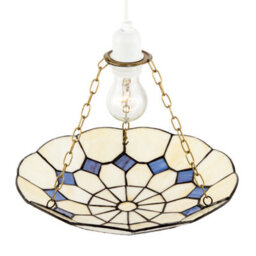 Happy Homewares Classic Amber Stained Glass Tiffany Pendant Shade With Purple Diamonds - thumbnail 3
