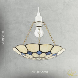 Happy Homewares Classic Amber Stained Glass Tiffany Pendant Shade With Purple Diamonds - thumbnail 7