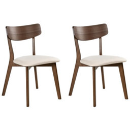 Beliani Set Of 2 Dining Chairs Hope Wood Dark Brown/ Off-White - thumbnail 1