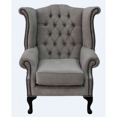 Chesterfield High Back Wing Chair Velluto Hessian Mink Fabric In Queen Anne Style - image 1