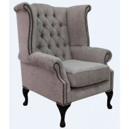 Chesterfield High Back Wing Chair Velluto Hessian Mink Fabric In Queen Anne Style - thumbnail 3