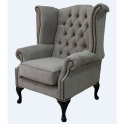 Chesterfield High Back Wing Chair Velluto Hessian Mink Fabric In Queen Anne Style - thumbnail 2