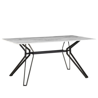 Beliani Dining Table Ballina White Marble 160 Cm 90 Cm Tempered Glass - image 1