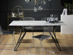 Beliani Dining Table Ballina White Marble 160 Cm 90 Cm Tempered Glass - thumbnail 2