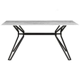 Beliani Dining Table Ballina White Marble 160 Cm 90 Cm Tempered Glass - thumbnail 4